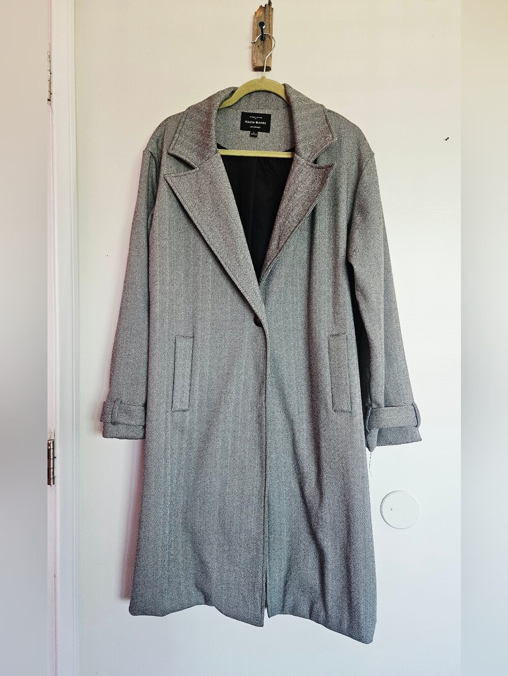Haute Monde Gray Long Chevron Trench Coat Size L